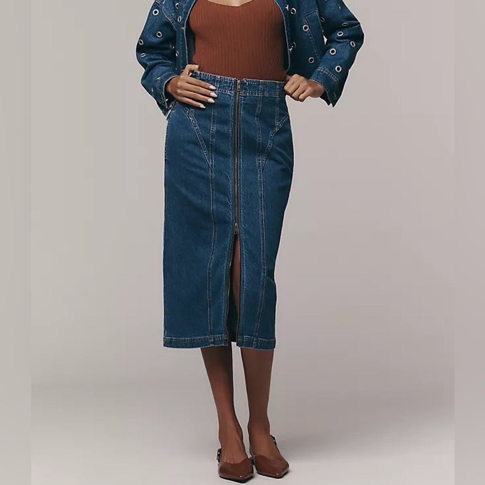 Anthropologie Denim Midi Skirt Size 2